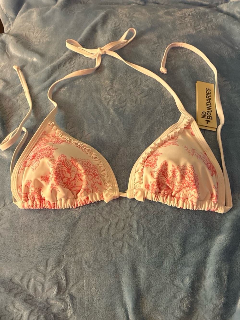 No Boundaries Cream Bikini Top with Coral Floral Print